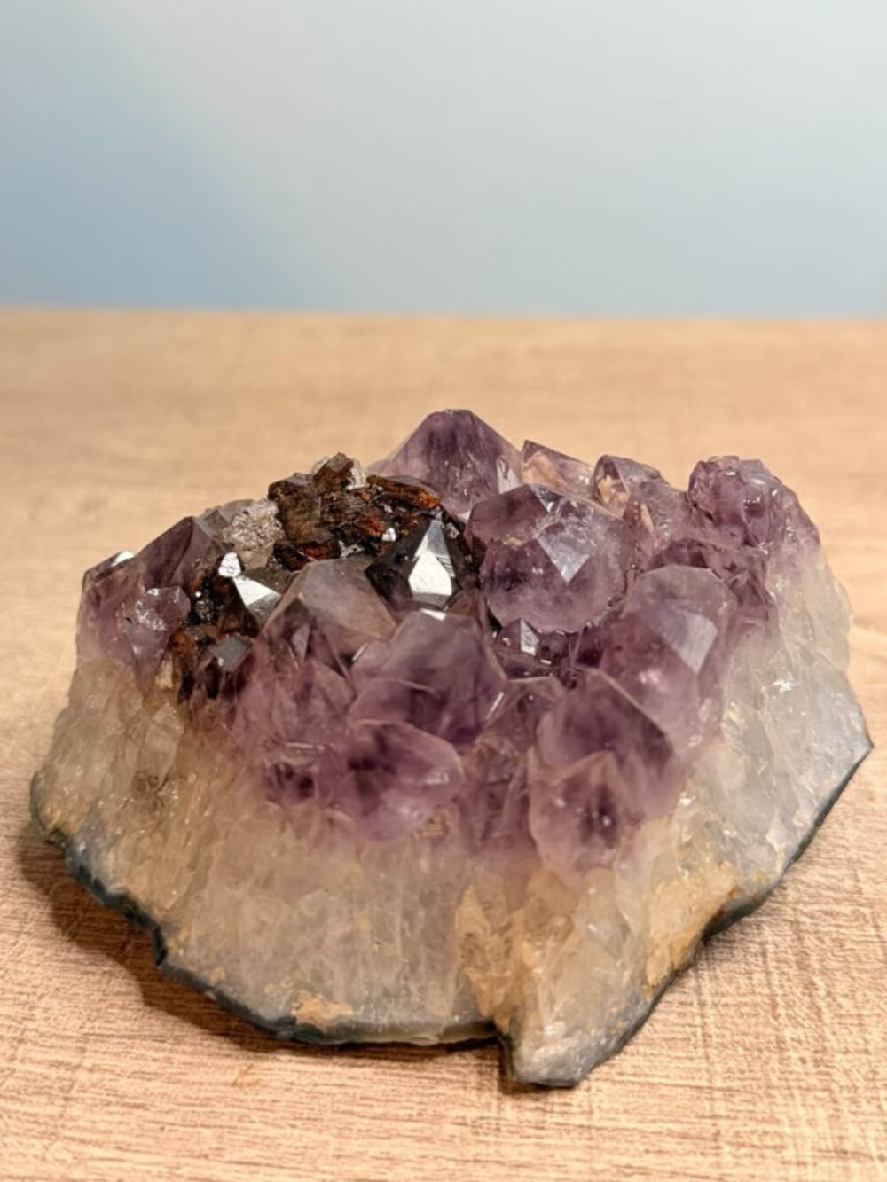 Natural Amethyst Crystal Cluster with Iron Inclusions | Purple Geode Specimen